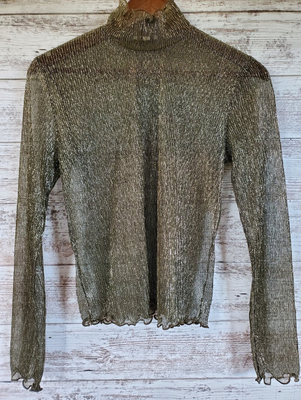 Joie Elmeria Gold Sheer Metallic Turtleneck Top